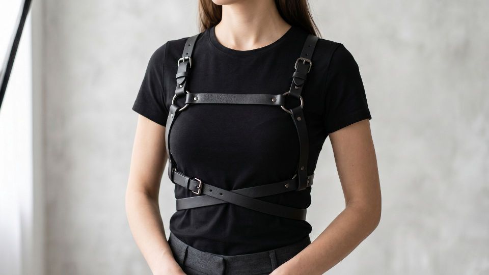 Natural leather for women's harness V-Center